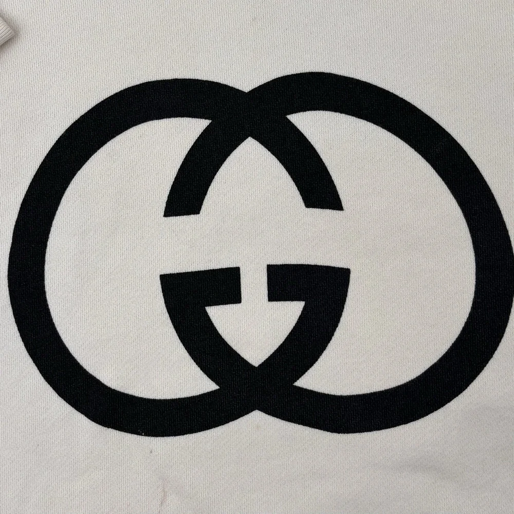 GUCCI Interlocking G Logo Hooded Sweatshirt Cream Men's Size XXL